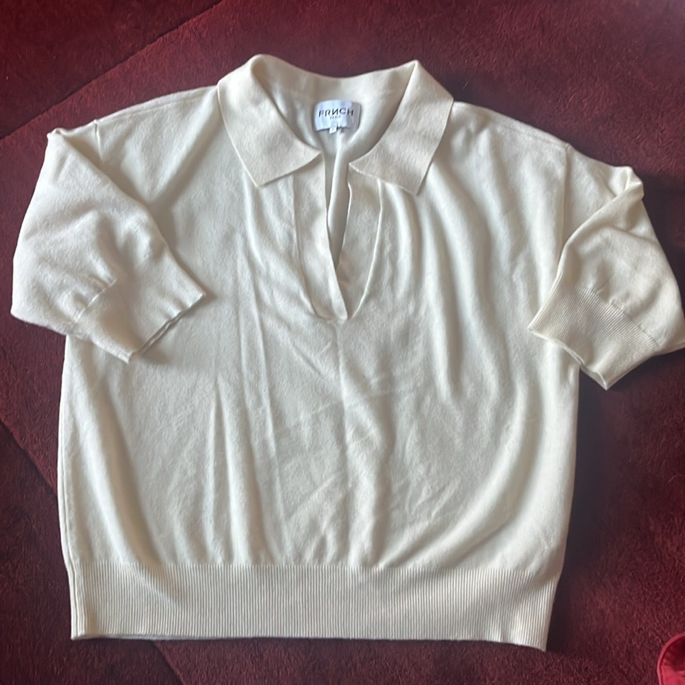 Anthropologie Cream Short Sleeve Top - Picture 3 of 6
